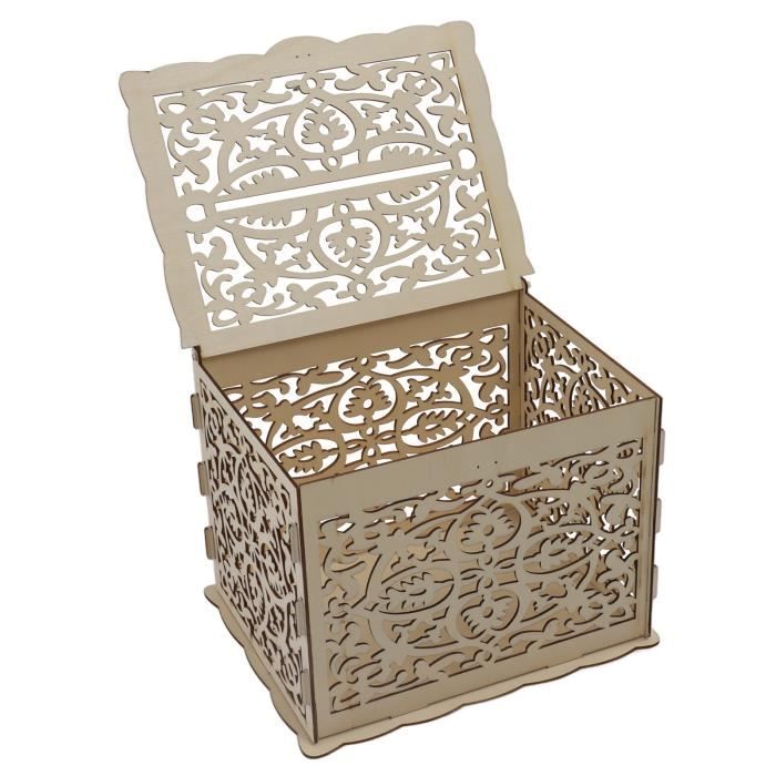 Boîte à Cartes De Mariage En Bois Rustique Creuse - Boîte à Cadeaux MR & MRS Pour Réception De Mariage, 24.5x18x18.5 Cm