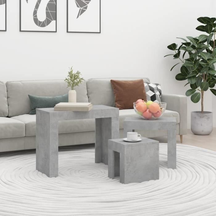 “Summer Saleélégant Tables basses gigognes 3 pcs Gris béton Aggloméré 17.73 Kg 73656