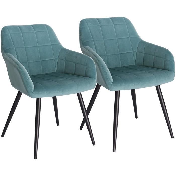 woltu 2 x chaise de salle à manger siège bien rembourré en velours, chaise de cuisine, pieds en métal, vert turc