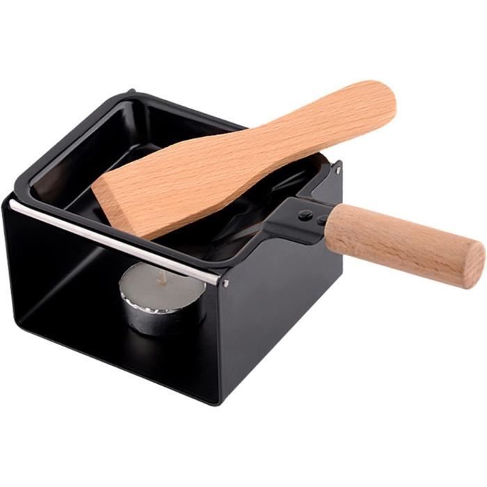 Ensemble Gril à Fromage Portable Antiadhésif - Avec Poignée Bois, Pour Raclette, Fondues, Bougie Chauffe-plat