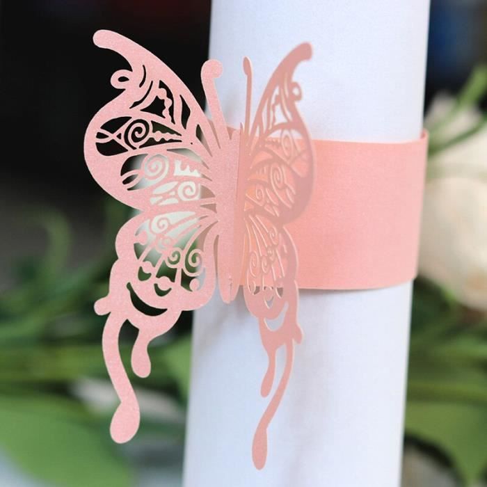 50Pcs Ronds De Serviette Papier 3D Papillon, Anneaux De Serviette Porte