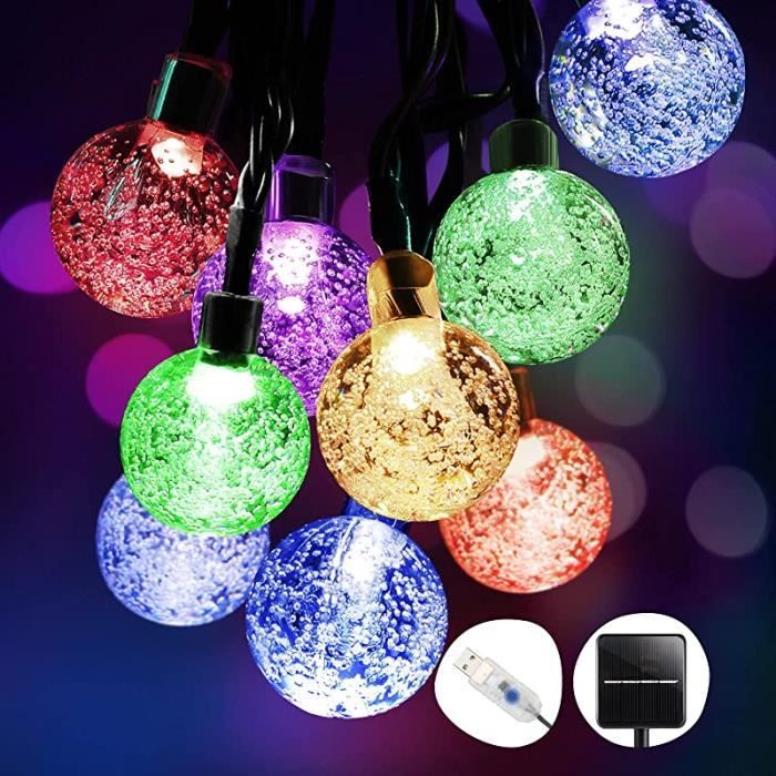 50 LED Guirlande Lumineuse Solaire,Alimentation Solaire et USB Guirlande Lumineuse Extérieure et