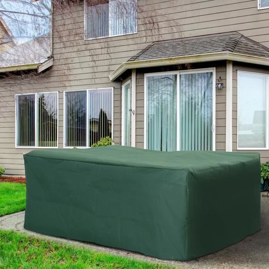 HOMCOM Housse de protection etanche pour meuble salon de jardin  rectangulaire 135L x 135l x 75H cm vert pas cher 