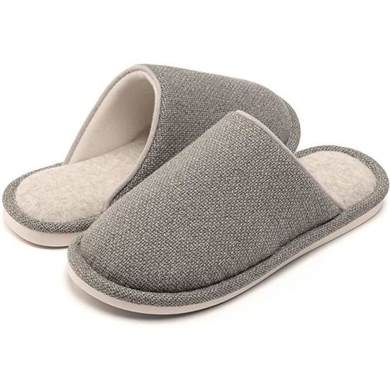 Pantoufles Hommes En Coton Fourrure - Chaussons D'hiver Chauds - Semelle Antidérapante - Confort Maison