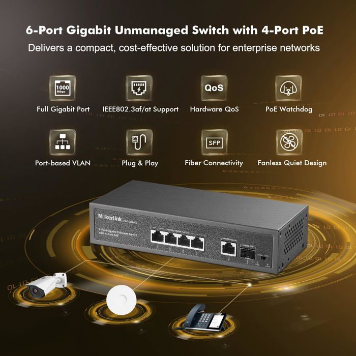 Switch PoE Gigabit Legrand - 6 Ports + Port Optique SFP - Occasion