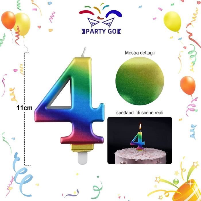 Bougies d'anniversaire de 4 ans numéro 4, couleurs arc-en-ciel de bougies d' anniversaire, adaptées aux fêtes d'anniversaire[54] - Cdiscount Maison