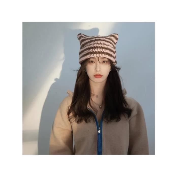 Bonnet Chat Crochet Pour Femme - Accessoires Grunge Vintage Slouchy Hat-n