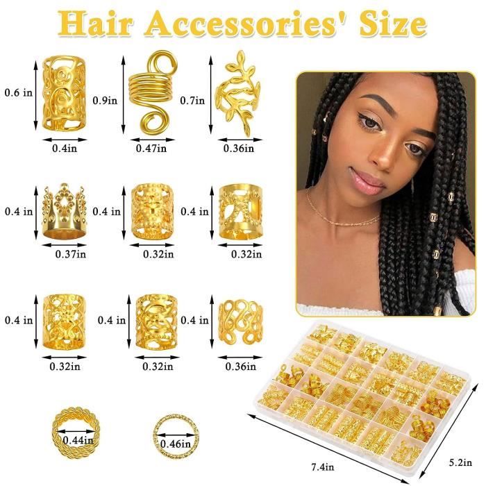 220 Pcs Gold Hair Jewelry for Braids Loc Jewelry for Hair Dreadlock Hair Charms for Women Metal Gold Braids Rings Cuffs Clips