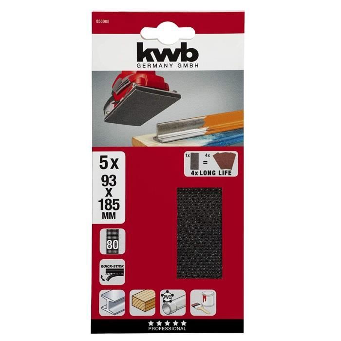 kwb Papier de toile abrasive Disque de toile abrasive pour le ponçage à sec et à l'eau, p. ex. Ponceuse à main 93 x 230 K-180, en fibre de verre, perforé avec