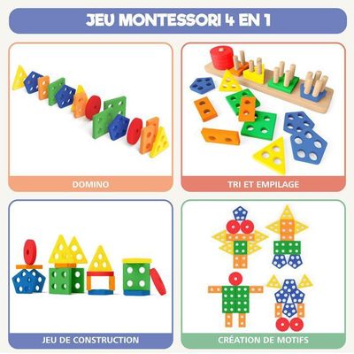 Jouet Bebe 1 2 3 Ans Jeux Montessori Enfant Jeu Educatif en Bois Puzzle à Empiler et de Tri Cadeau Garçon Fille - Jeux - Jouets
