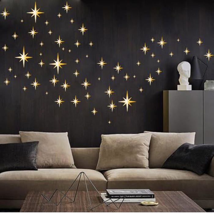 6 Stickers Muraux Miroir étoiles Et Lune – Déco Maison Effet 3D Amovible