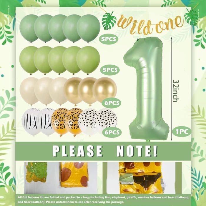 Jungle Décorations Anniversaire fête Garçon 1 ans,Anniversaire Bebe 1 an Garcon,Ballons Anniversaire 1 an Animaux avec latex - Maison