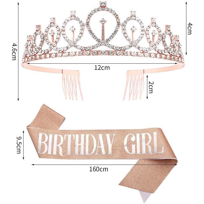 2 pièces avec strass couronne & Ruban moderne fête d'anniversaire