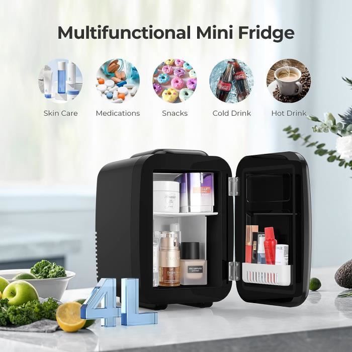 Mini Frigo Portable, 4 Litres /6 Boîtes Boissons & Soin de la peau, Mini  frigo Tiastar pour Chambre, Voiture, Bureau, Deux Vitesses