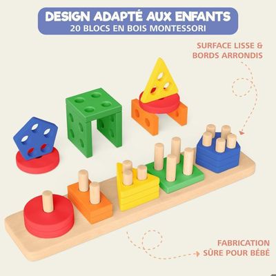 Plus Plus Jouet En Bois à Empiler Et De Tri - Montessori - 3 En 1 - Formes Et Cadeau Enfant