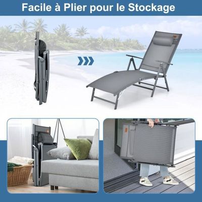 COSTWAY Chaise de Jardin Extérieur à Dossier Réglable 7 Niveaux, Chaise COSTWAY Chaise de Jardin Extérieur à Dossier Réglable 7 Niveaux, Chaise