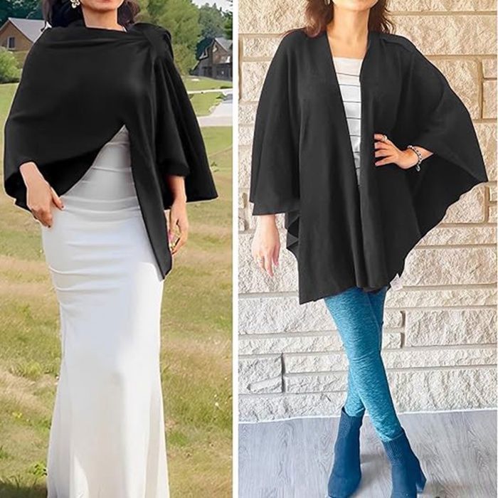 Poncho D'hiver Femme Réversible - Cape En Tricot 156x135 Cm, 50% Polyester 50% Acrylique - Écharpe Chaude Coupe-vent