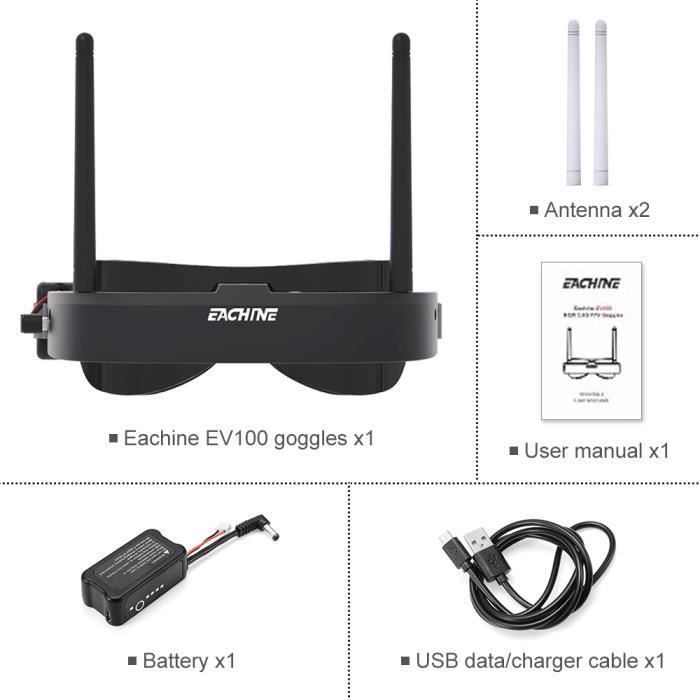 Eachine EV100 720x540 5.8G 72CH FPV Lunettes 2 Antennes 7.4V
