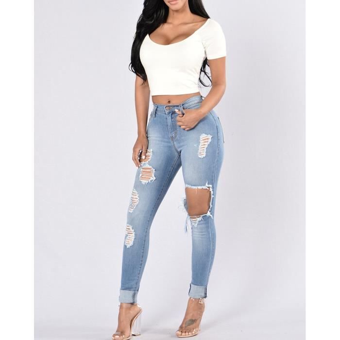 Jean bleu clair troué femme store