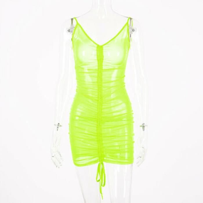 Mini robe fluo pour femme avec plage en maille transparente pour les vacances d ete sur la plage Amer1 Vert Vert Cdiscount Pret a Porter