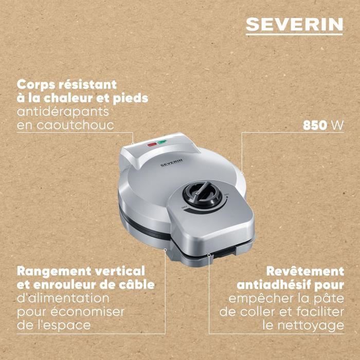 Gaufrier SEVERIN WA 2119 - 1200W, Plaques Antiadhésives En Forme De Cœur, Pour 2 Gaufres Norvégiennes - Compact - 4