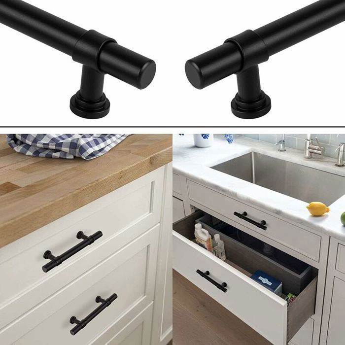 Lot De 5 Poignées De Meuble Invisibles Noir Goldenwarm – Entraxe 128 Mm, Aluminium Mat, Style Moderne
