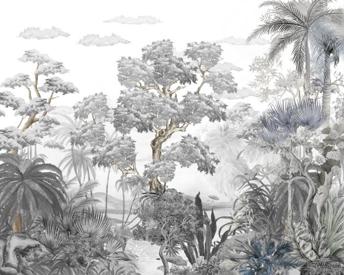 Papier Peint Panoramique 3D noir et blanc arbre plante salon homewear ...