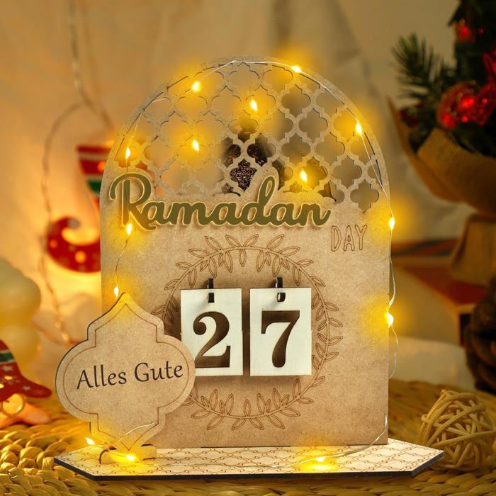 Calendrier Du Ramadan En Bois – DIY Avec Chiffres Et Lune – Décoration Table – Or Et Argent – Cadeau Islamique