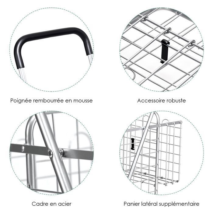 COSTWAY Chariot De Golf à 4 Roues Pliable Avec Poignée Réglable En Hauteur Et Frein à Pied