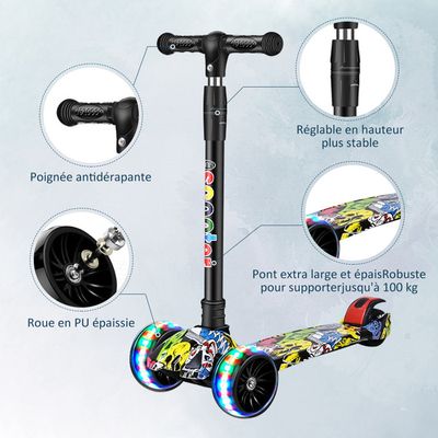 Trottinette 3 Roues Avec Feux - Enfant 2 En 1 Assis/debout, Jouet D'équilibre
