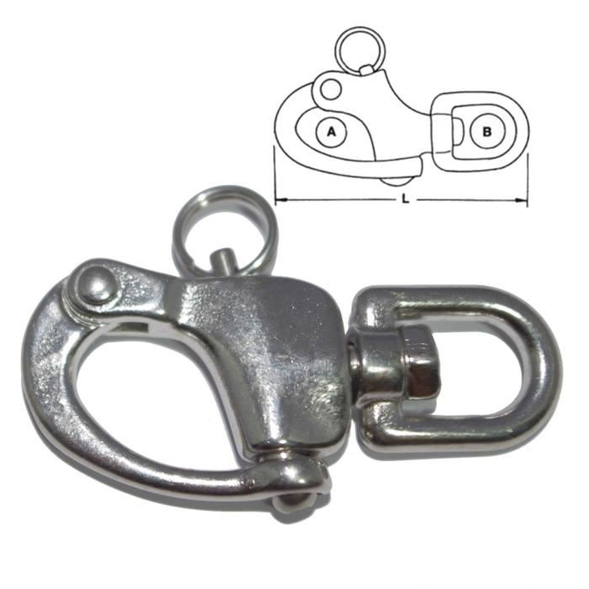 inox 316 A4 Lot de 2 Mousqueton Drisse Emerillon Longueur 70mm 