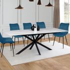 IDMARKET Table à manger extensible rectangle ALIX 6-10 personnes pied araignée noir plateau effet marbre blanc ALASKA 160-200 cm