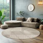 Tapis rond - SIMPEX - Style scandinave - Motifs 3D - Doux et moelleux - Taille 120 x 120 cm - Couleur beige