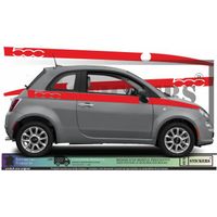Fiat 500  - ROUGE - kit Bandes latérales Logos 500  - Tuning Sticker Autocollant Graphic Decals