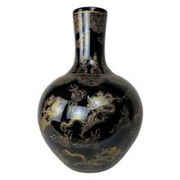 Fine Asianliving Chinese Vase Black Dragons Gold Handmade D41 x H 57 cm