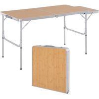 Table pliante table de camping table de jardin avec rallonge hauteur réglable aluminium MDF imitation bambou 120x60x70cm Beige