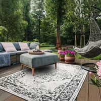 Tapis exterieur 60x110 cm Rectangulaire BC MEDAILLON REVERSIBLE Noir Terrasse, jardin adapté au chauffage par le sol