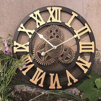 50cm Horloge Murale Geante Pendule Industriel en Bois Vintage 3D Silensieuse Horloge de la Maison pour Salon, Chambre, Bureau -
