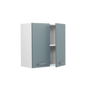 Armoire Suspendue R-Line Vicco 80 Cm - Portes Vitrées - Rangement Murale Pour Salon, Buanderie Ou Atelier - Bleu-Gris/Blanc
