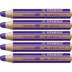 CRAYON DE COULEUR Lot de 5 Crayons WOODY 3 en 1 Extra large violet.[Y288]