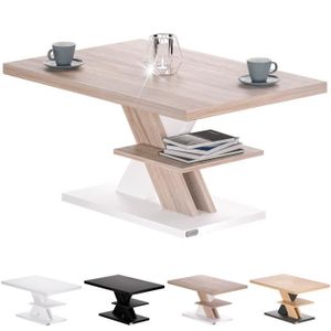 TABLE BASSE CASARIA® Table basse blanc chêne 90x60x45cm Table de salon 50kg Table basse moderne design Rangement intérieur