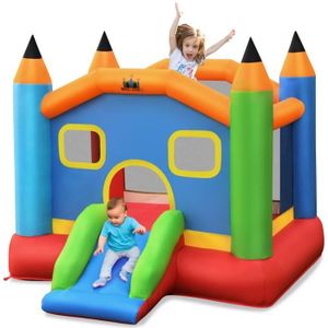 AIRE DE JEUX GONFLABLE GIANTEX Château Gonflable avec Toboggan pour Enfants, Aire de Saut avec Sac de Transport, Charge Max.90 Kg, 273X273X228CM