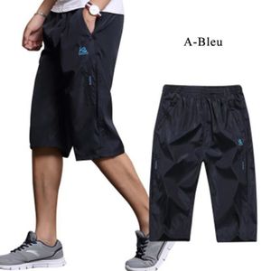 PANTACOURT Pantacourt homme poches à glissière casual  de plage mince taille moyenne shorts hommes de jogging sport coupe droite de,Bleu