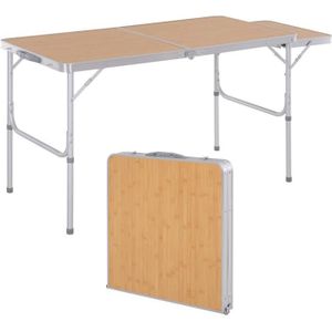 TABLE DE CAMPING Table pliante table de camping table de jardin avec rallonge hauteur réglable aluminium MDF imitation bambou 120x60x70cm Beige