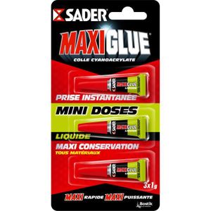 COLLE - PATE FIXATION SADER Maxiglue Colle Instantanée Cyano Tous Usages - 3 x 1g