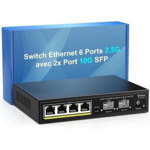 SWITCH - HUB ETHERNET  Switch Réseau non Géré VIMIN à 6 Ports Avec une Capacité de 2,5 Gbps, 4 Ports 2,5Gbase-T et 2 Ports 10G SFP, Capacité de Commuta220