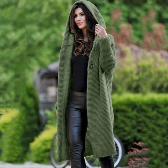 Manteau femme Cardigan long ample à manches longues pour femmes, couleur  pure, vêtements d'extérieur à capuche Vert Vert - Cdiscount Prêt-à-Porter