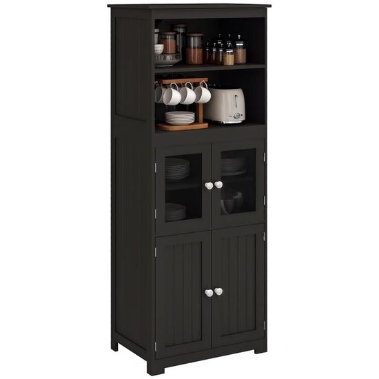 HOMCOM Armoire de cuisine hauteur 170 cm buffet haut avec 4 portes et étagères ajustable, design moderne, noir | France
