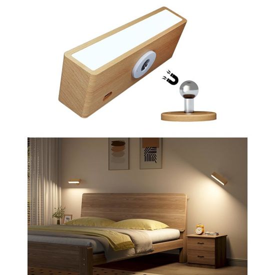 Applique Murale LED Rechargeable - Sans Fil, Tactile, Réglable - Magnétique, Blanc Chaud - Pour Chambre, Salon - 12