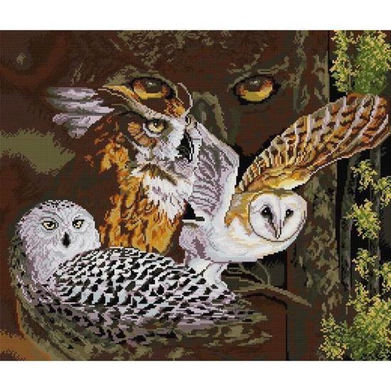 Point De Croix Kit Complet Estampé, Chouette Estampillé 14Ct 2 Brins 55×48Cm Broderie Point De